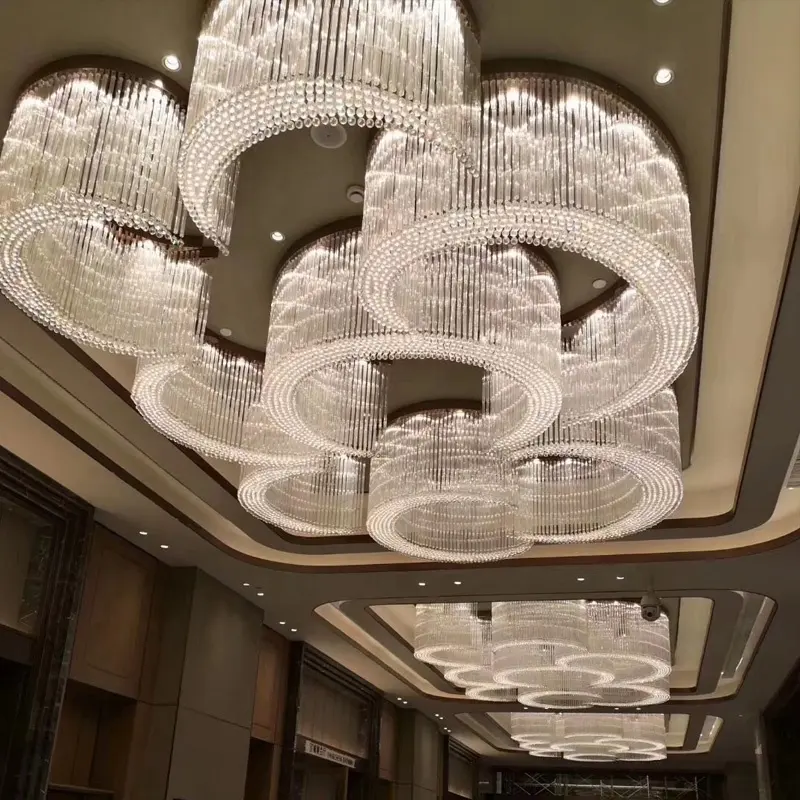 Candelabro redondo grande para vestíbulo de hotel personalizado, candelabro de cristal K9 para salón de banquetes
