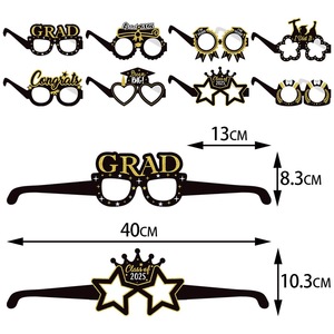 New Graduation Season Photo Props, Paper <strong>Glasses</strong>, Black Gold Graduation Ceremony <strong>Party</strong> Decoration Props - Product Image 3