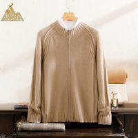 Cardigan en cachemire tricoté de luxe à col montant et manches raglan, couleur unie, coupe ample, vêtement d'extérieur chaud pour commande en gros