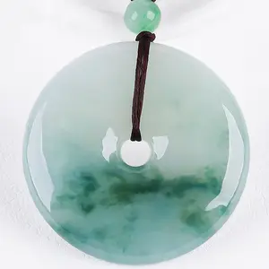 Jade Peace Buckle Pendant Natural Burmese Jadeite A Grade Floating Blue Flower Jade Safety Buckle Pendant For Men And Women