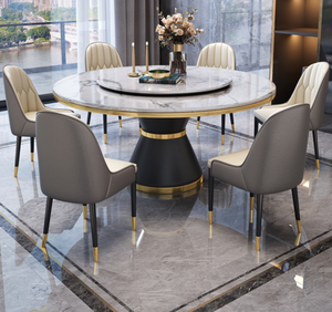 Juego de Mesa de Comedor Redonda Moderna de <span class=keywords><strong>Madera</strong></span> Sólida con Lazy Susan y 6 Sillas para Uso en el Hogar y Hoteles - Product Image 3