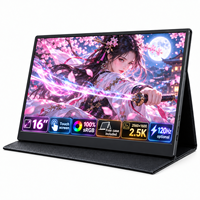 Vente en gros d'écrans portables tactiles de 16 pouces, 2,5K, 120 Hz, IPS, 2560x1600, 100Srgb, avec étui en cuir gratuit, double USB-C, pour le jeu et le bureau