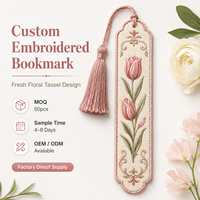 Marque-page personnalisé brodé en forme de tulipe avec pompon, en tissu floral de haute qualité, réutilisable, fournisseur OEM ODM en gros pour cadeaux