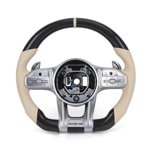 Volant modifié en cuir beige avec ligne blanche perforée SOON TODA pour <span class=keywords><strong>Mercedes</strong></span> Benz a GLA B GLB C <span class=keywords><strong>GLC</strong></span> E GLE CLS ZC-809-P70-F - Product Image 1