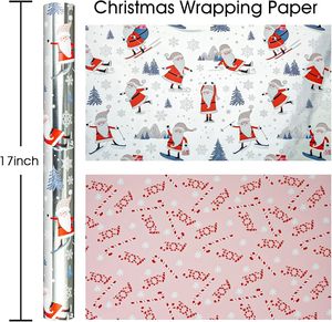 17in Aluminum coated Christmas gift wrapping <b>paper</b> with Santa Claus skiing <b>pattern</b> Double sided printed candy cane Customizable - Product Image 2