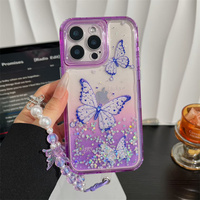 Pour Redmi 15/15C/14C/13C/A5/K70E/Note 14 Pro Plus/A3X Coque de téléphone de luxe transparente 3 en 1 avec effet papillon brillant dégradé et chaîne de perles