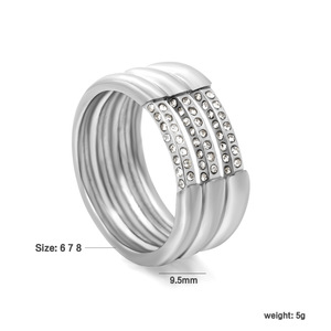 แหวนทรงเรขาคณิตหลายชั้นสำหรับผู้หญิง ทอง เงิน ประดับเพชร ใส่ได้ทุกวัน - Product Image 5