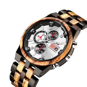 Kunhuang 우드 시계 다기능 패션 시계 크로노 그래프 시계 손목 시계 빛나는 스포츠 석영 손목 시계