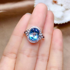 Anello Elegante Vintage da Donna con Accenti Blu, Gioiello Scintillante in Lega Regolabile, Stile Moderno, Idea Regalo - Product Image 4