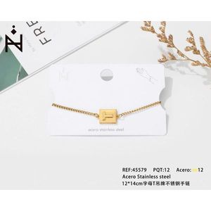 Bracelet en acier inoxydable lettre T 12x14cm plaqué or, charme tendance, cadeau unisexe - Product Image 1