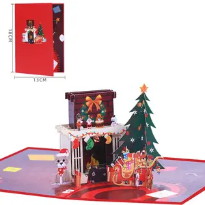Wholesale 2023 New Design Pop Up Christmas fireplace Gift Cards Christmas paper Gift Card with envelop