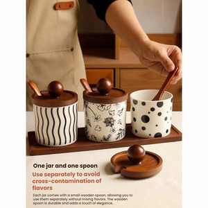 Juego de Tarros de Cerámica Contemporáneos para Sal, Pimienta y Especias con Tapa de Madera y Bandeja, Ecológicos, Duraderos, Ligeros y Portátiles para Cocina - Product Image 2