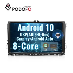 Podofo 2 Din 안드로이드 자동차 라디오 9 인치 4 + 64GB 8 코어 IPS 터치 스크린 AI 음성 안드로이드 자동 Carplay 고해상도 GPS VW/골프
