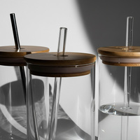 Gobelet en verre borosilicate réutilisable avec couvercle en bambou et paille Logo personnalisé Gobelet écologique pour boire Vente en gros OEM/ODM