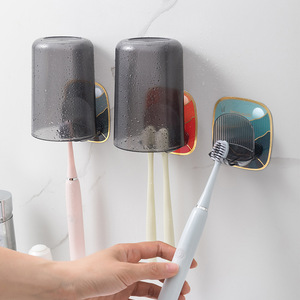 Toothbrush <b>Holder</b> Wall Mounted Suction Cup Storage Rack For Bathroom With Toothbrush And Mouthwash Cup Circular Design Durable - Product Image 3