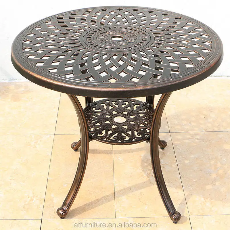 Hoge Kwaliteit Retro Stijl 78Cm Formaat Gegoten Aluminium Ronde Eettafel Buiten Tuin Patio Meubelen Set