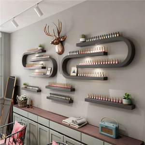 Modern Beauty Salon Wall-Mounted White Wood <b>Nail</b> Polish Wall Display Rack - Product Image 1