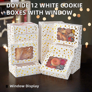 DOYIDE 12Pcs Christmas Cookie Boxes <b>Window</b> 8x6x2.5 White Rectangular Bakery Boxes Ribbon for Cake Cupcakes Muffins - Product Image 2