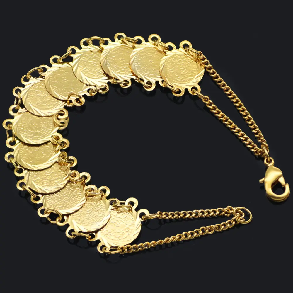 Pulsera de plata de primera ley con moneda africana, brazalete, oro de 18 quilates, oro de 18 quilates, moneda árabe, musulmán, Oriente Medio