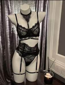 Lingerie Garter Belt Choker Leg Straps Eyelash Lace Panties Women Sexy Underwear Garter Set Bodysuit - Product Image 5