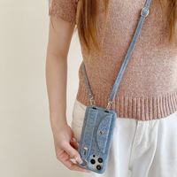 Nouveau pour Iphone Mobile couverture de téléphone portable dragonne avec porte-carte lanière Denim tissu luxe coque de téléphone personnalisée