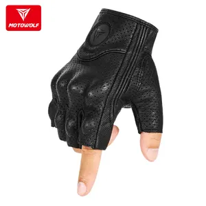Motowolf-guantes de cuero antideslizantes para actividades deportivas, para montar en moto, medio dedo