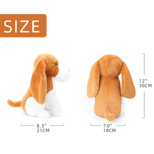 Peluche <span class=keywords><strong>Beagle</strong></span> da 30 cm con muso bianco, naso nero e orecchie lunghe e morbide, cane da caccia marrone seduto - Product Image 6