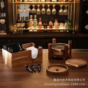 กล่องใส่เครื่องปรุงไม้หมุนได้หลายชั้น พร้อมขอบใส่เกลือ ขอบใส่น้ำตาล ที่ใส่กระดาษทิชชู่สำหรับค็อกเทล กล่องจัดระเบียบไม้เนื้อแข็งสำหรับห้องครัวและบาร์ - Product Image 2