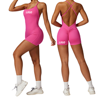 Combinaison de yoga une pièce personnalisable avec logo pour femme, dos croisé, en Spandex/Nylon extensible dans les quatre sens, justaucorps de fitness avec effet froncé aux fesses