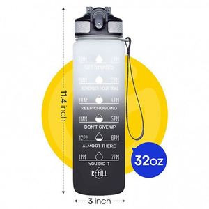 Botella de Plástico de 1L con Logotipo Personalizado, Libre de BPA, con Marcador de Tiempo y Tapa con Pajita para Deportes al Aire Libre y Camping, Agua Hirviendo - Product Image 1