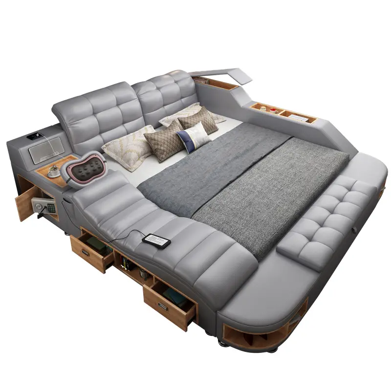 高品質の写真は調節可能なインテリジェント家具ルームリビングソファ兼多機能木製ベッドを表示します