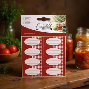 Etiquetas adhesivas Einkochwelt, 24 piezas, diseño a cuadros rojos para conservar frascos - Product Image 3