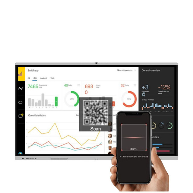 For Multi-Touch Android Windows Smart Board 55/65/75/86/98 Inches 4K Display Interactive Whiteboard 10/20 Points