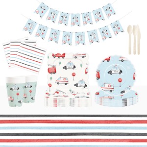 DAMAI Police Car Themed Party <b>Tableware</b> Set Kids Birthdays <b>Disposable</b> Plate Paper Cups Napkins for 8 Guests - Product Image 2