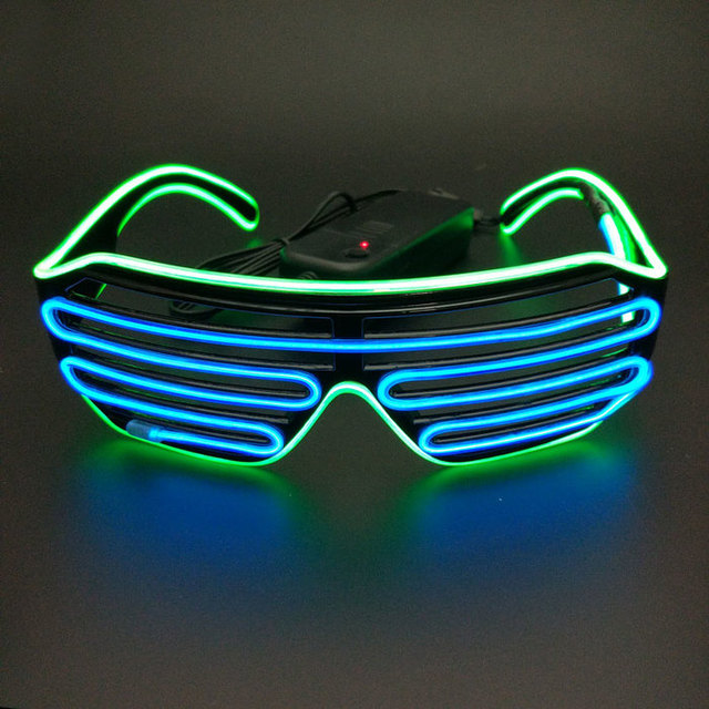 LED Shutter Shades Sunglasses Glowing Luminous Flashing Bicolor EL Glasses With Sound Sensor for Neon Wedding Party