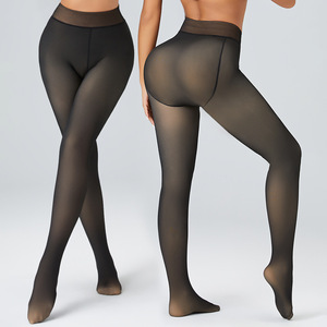 Leggings chauds pour femmes, sexy, noirs, transparents, doublés de polaire thermique, taille haute, amincissants, longueur cheville, pour tenue d'hiver tendance - Product Image 1
