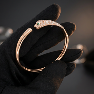 Bracelet tendance pour femme en or rose 14 carats avec diamant de laboratoire taille brillant certifié IGI, motif panthère - Product Image 1