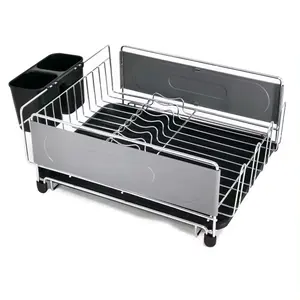 Premium Standing Household Dish Drainer Rack Stainless Steel Wire with Plastic Tray Double Tiers Easy Dish Drying