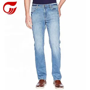 กางเกงยีนส์แฟชั่นผ้าสีฟ้าฟอกตรงการออกแบบที่มีคุณภาพสูงกางเกงบุรุษกางเกงยีนส์