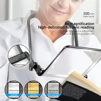 Loupe de lecture LED haute définition à suspendre au cou, multifonctionnelle, rechargeable sur support de bureau, portable, avec réflecteurs muraux