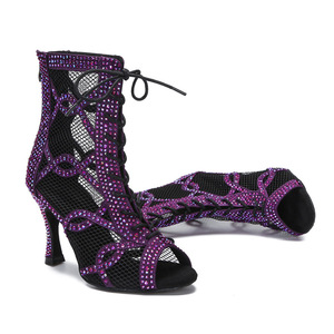 Chaussures de danse latine sexy à talon de 8,5 cm pour femmes, sandales noires à talon haut, chaussures de danse latine jazz, bottes de tango de salon - Product Image 6