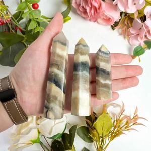 Vente en gros : Pointe de cristal de pierre naturelle de style vintage, en fluorite veinée et agate rayée, pour décoration - Product Image 3