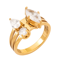 Bague en Acier Inoxydable Plaqué Or 18K, Étanche, Tendance, avec Zirconiums Ronds et en Forme de Goutte d'Eau (Œil de Cheval), Vente en Gros