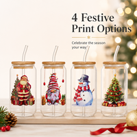 YUANHE Tasse à café en verre borosilicate de Noël avec couvercle en bambou et paille, compatible lave-vaisselle et micro-ondes, réutilisable, grande capacité, moderne, pour jus