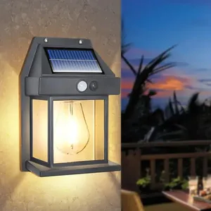Lâmpada solar de parede para uso externo, lâmpada de parede de tungstênio com três modos de indução do corpo humano, luz noturna à prova de chuva para jardim