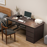 Bureau d'ordinateur en bois moderne et minimaliste, durable, avec tiroir - Table d'écriture pour bureau à domicile pour étudiants, surface en acier inoxydable