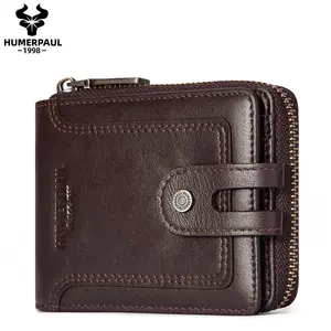 HUMERPAUL 남성용 정품 가죽 클래식 지갑 RFID 차단 신용 카드 지갑 동전 주머니가있는 대용량 클러치 지갑