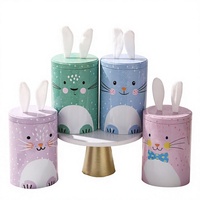 Boîte décorative en fer blanc motif lapin de Pâques, pot à bonbons, rangement festif pour la maison
