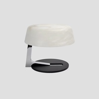 Lampe de table à abat-jour rond en albâtre, base en métal poli, lumière décorative pour bureau, hôtel, villa, chambre d'hôtes, éclairage de projet intérieur