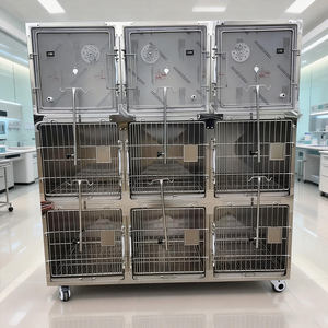 Cage pour <span class=keywords><strong>chien</strong></span> en acier inoxydable de qualité commerciale, style classique et simple, grande cage carrée en métal avec plateau pour cliniques vétérinaires et animaleries - Product Image 1